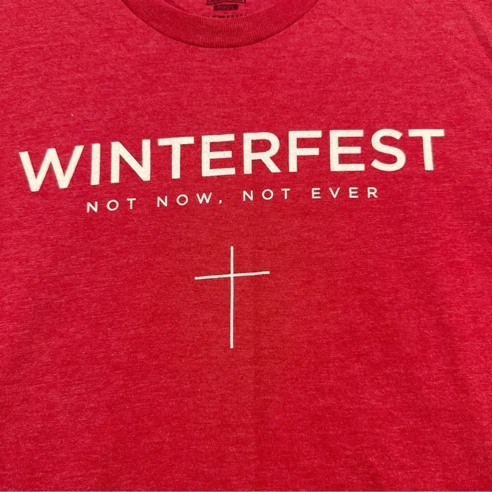 Winterfest Not Now Not Ever Shirt Adult M Sunday Cool Cross Red Short Sleeve Tee